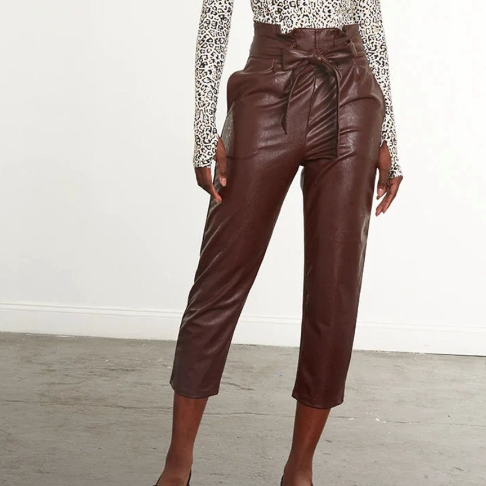 Commando Brown Faux Leather Paperbag Waist Cropped Pants